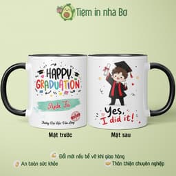(custom tên+trường) Ly cốc sứ GRADUATION - YES, I DID quà tặng tốt nghiệp nam nữ ý nghĩa phong cách dễ thương đơn giản 5