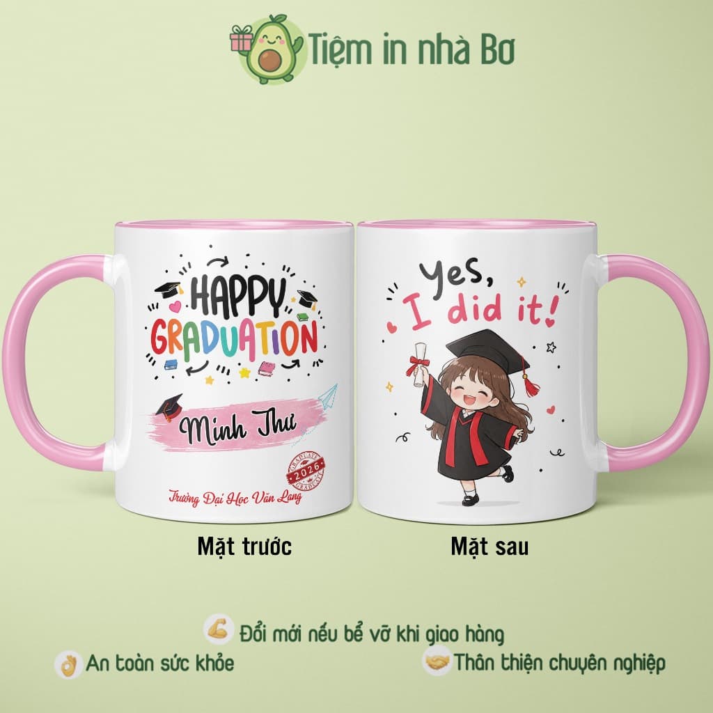 (custom tên+trường) Ly cốc sứ GRADUATION - YES, I DID quà tặng tốt nghiệp nam nữ ý nghĩa phong cách dễ thương đơn giản