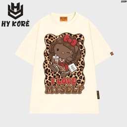 Áo Thun HY KORÉ Mèo Kitte Nâu Myself 2229 Form Rộng Localbrand Oversize Unisex Vải Cotton 75% Nam Nữ Mặc Đẹp 7