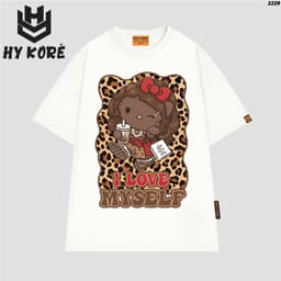 Áo Thun HY KORÉ Mèo Kitte Nâu Myself 2229 Form Rộng Localbrand Oversize Unisex Vải Cotton 75% Nam Nữ Mặc Đẹp 8
