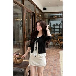 Áo Cardigan Nữ Bèo Phối Hai Lớp CHEZI HOUSE, Áo Kiểu Nữ Tay Dài Dáng Ngắn Phong Cách Hàn Quốc Freesize Dưới 58kg #HA533 2