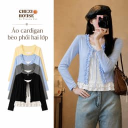 Áo Cardigan Nữ Bèo Phối Hai Lớp CHEZI HOUSE, Áo Kiểu Nữ Tay Dài Dáng Ngắn Phong Cách Hàn Quốc Freesize Dưới 58kg #HA533 1