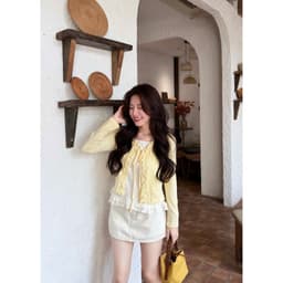 Áo Cardigan Nữ Bèo Phối Hai Lớp CHEZI HOUSE, Áo Kiểu Nữ Tay Dài Dáng Ngắn Phong Cách Hàn Quốc Freesize Dưới 58kg #HA533 4