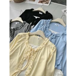 Áo Cardigan Nữ Bèo Phối Hai Lớp CHEZI HOUSE, Áo Kiểu Nữ Tay Dài Dáng Ngắn Phong Cách Hàn Quốc Freesize Dưới 58kg #HA533 7