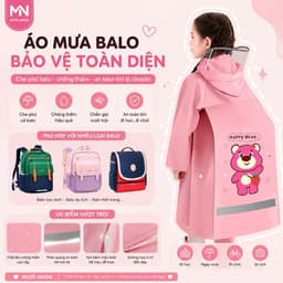 Áo mưa trẻ em 4-13 tuổi cao cấp có tấm chắn đeo được balo gọn gàng, có phản quang phía sau. 2