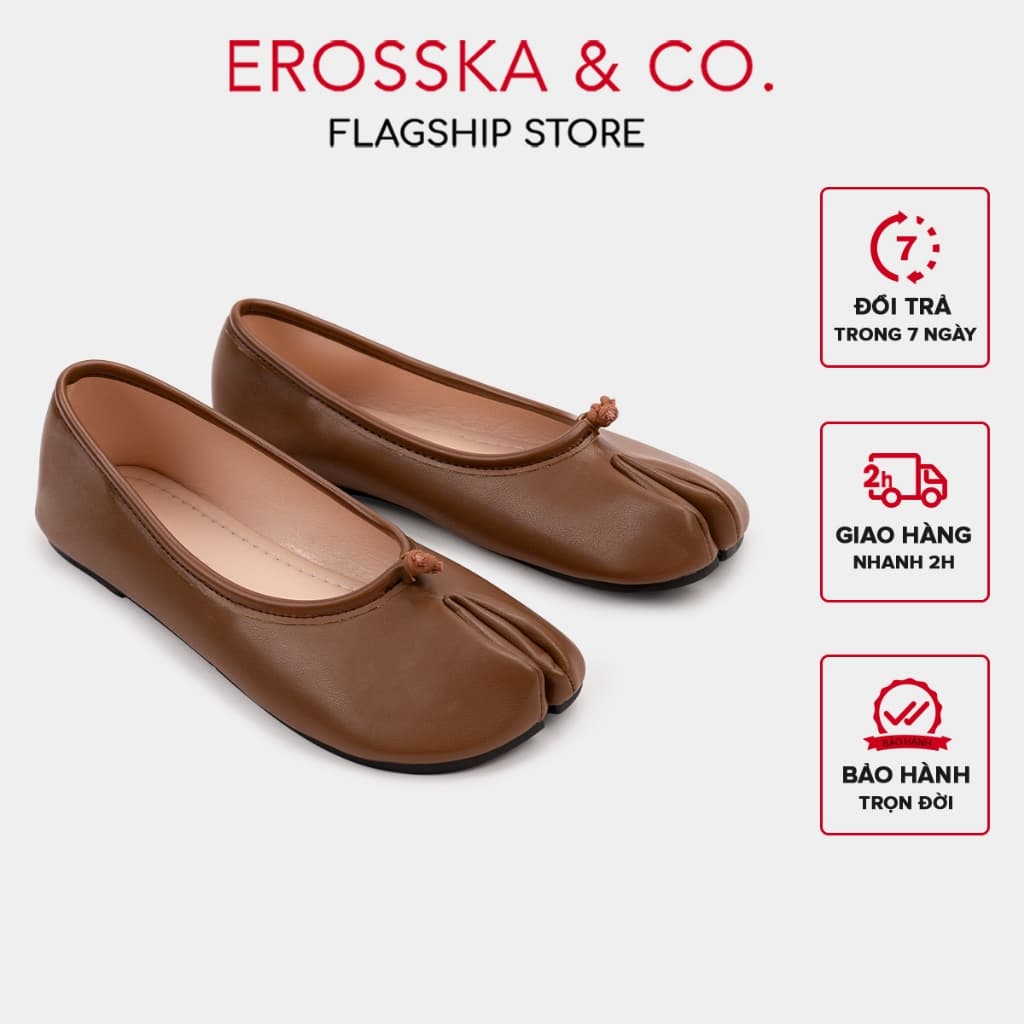 [EROSSKA] - Giày Tabi, giày búp bê nữ da mềm mũi chẻ, giày móng heo đế bệt phong cách balletcore màu đen - EL149