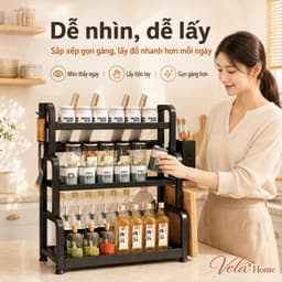 Kệ Gia Vị Nhà Bếp 3 Tầng Đa Năng, Kèm Giá Dao, Ống Đũa Muỗng Và Giá Để Thớt 8