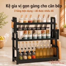 Kệ Gia Vị Nhà Bếp 3 Tầng Đa Năng, Kèm Giá Dao, Ống Đũa Muỗng Và Giá Để Thớt 1