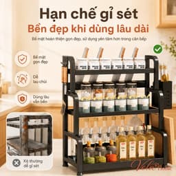 Kệ Gia Vị Nhà Bếp 3 Tầng Đa Năng, Kèm Giá Dao, Ống Đũa Muỗng Và Giá Để Thớt 7