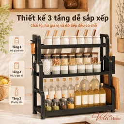 Kệ Gia Vị Nhà Bếp 3 Tầng Đa Năng, Kèm Giá Dao, Ống Đũa Muỗng Và Giá Để Thớt 2