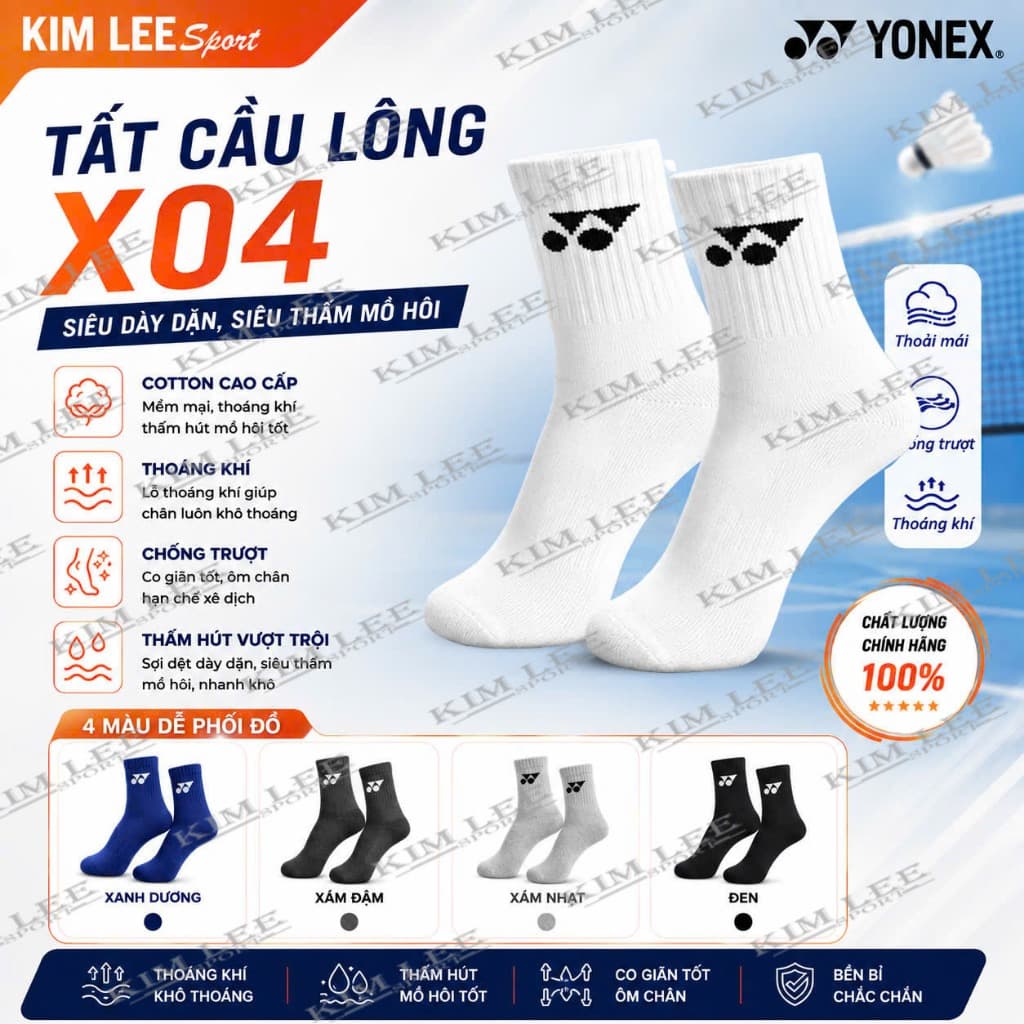 Tất (vớ) cầu lông YonexX04 - siêu dày dặn, thấm hút, chống mùi,mềm mại, bền (Đôi)