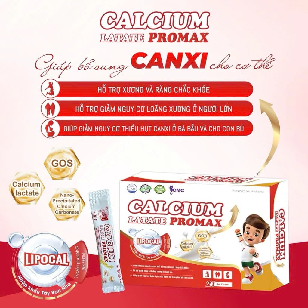 (CHÍNH HÃNG) Calcium Latate Promax CMC hộp 21 gói