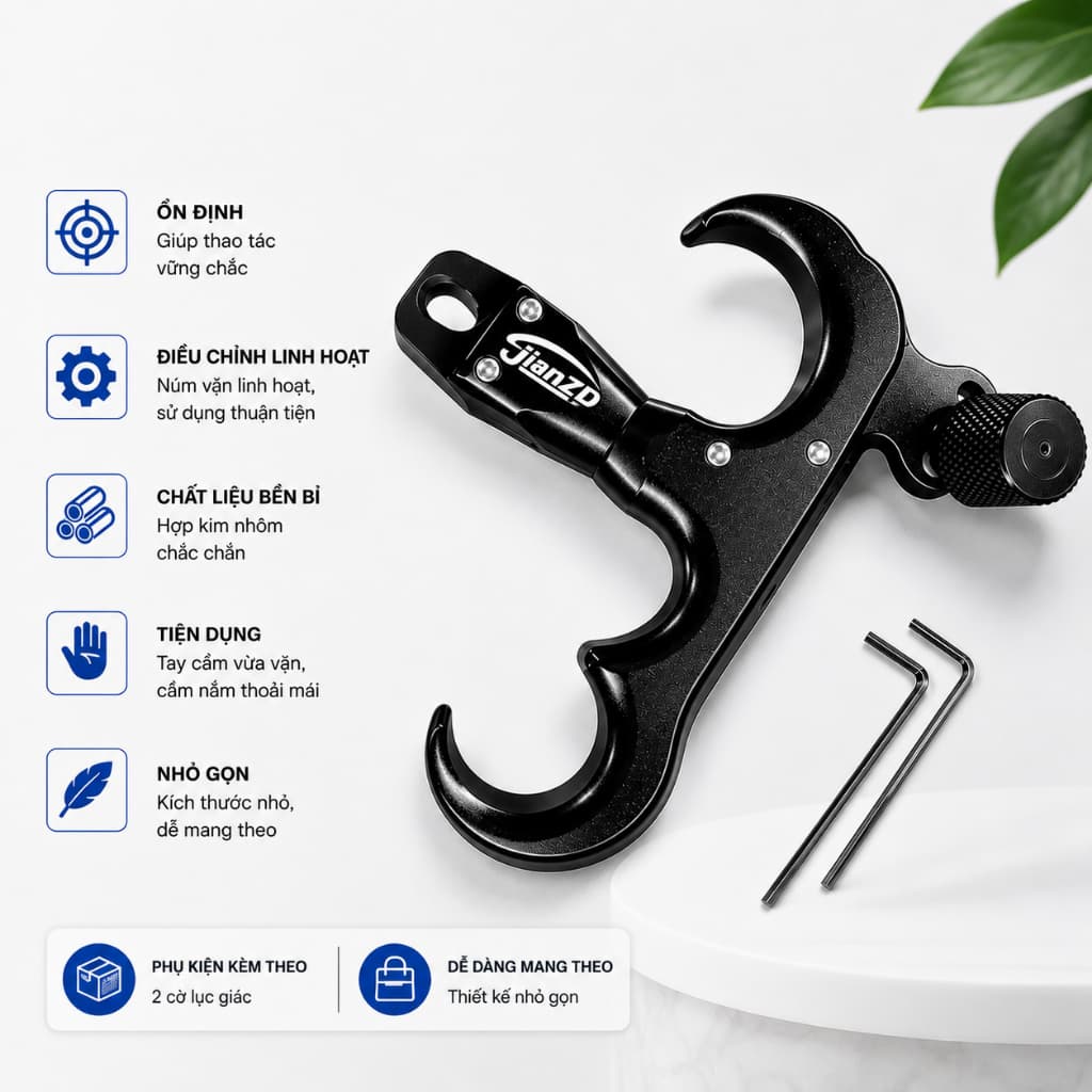 Dụng cụ hỗ trợ nhả cò 3 ngón tay kẹp tự động xoay 360° JIANZD bằng nhôm nguyên khối tự động đóng hàm, dùng cho chơi cá