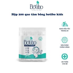 Tăm bông trẻ em Botibo kids,vcool kháng khuẩn ( hộp 200 que lõi giấy) cho bé sơ sinh ngoáy tai mũi Ecobe 1