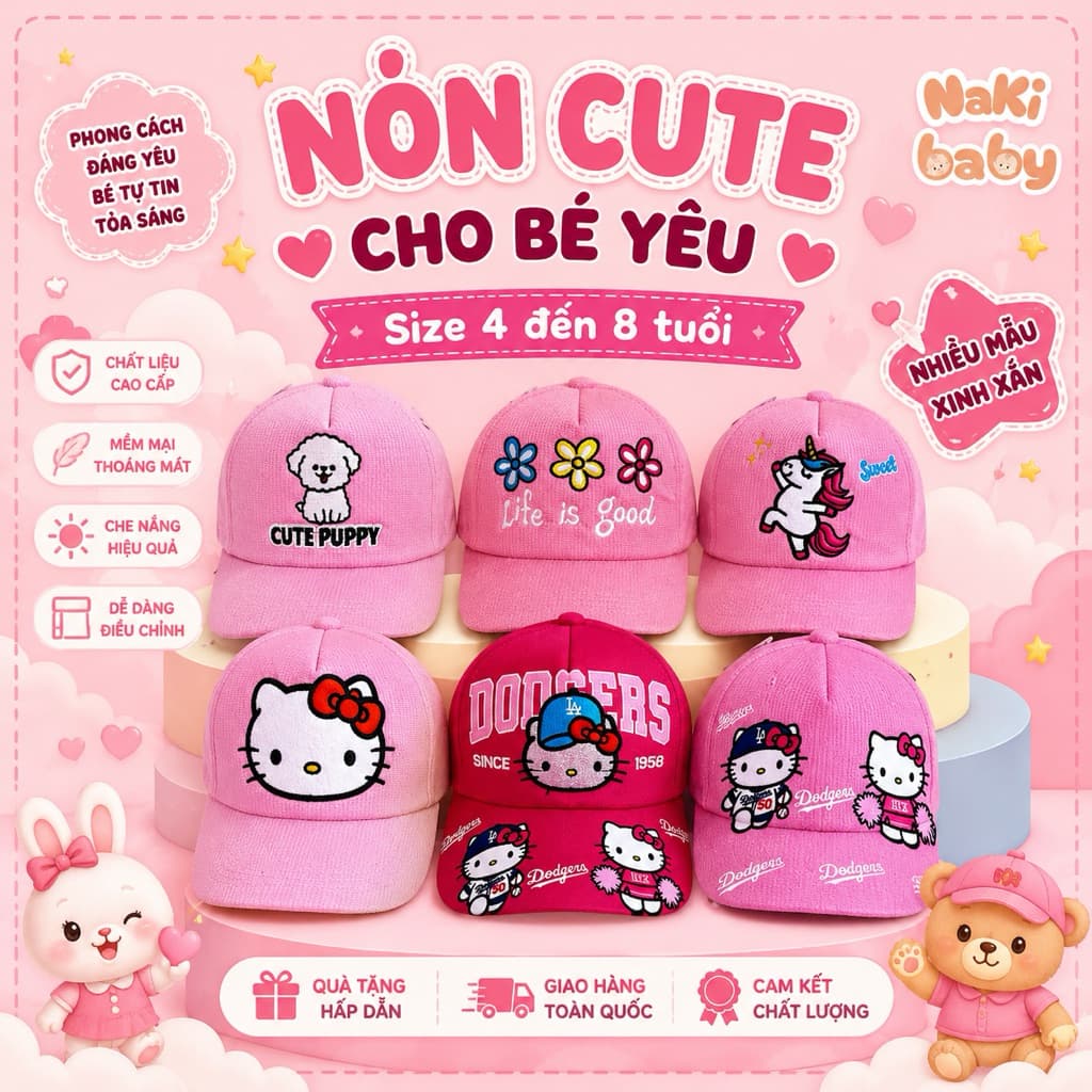 (SIZE 4-8 TUỔI) Nón lưỡi trai, mũ kết cho bé gái, nhiều họa tiết cho các mom lựa chọn