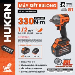 Máy Siết Mở Bulong Đa Năng HUKAN G1-IWL335N, Lực Siết 330Nm - Kèm 2 Pin 15cell Dung Lượng Cao 1