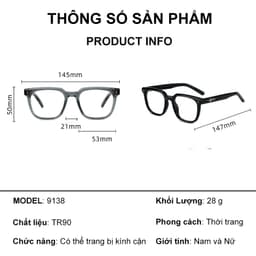 Gọng kính cận thời trang nam nữ ANDU dáng vuông chống tia UV chất liệu nhựa cao cấp - 91AD38 9