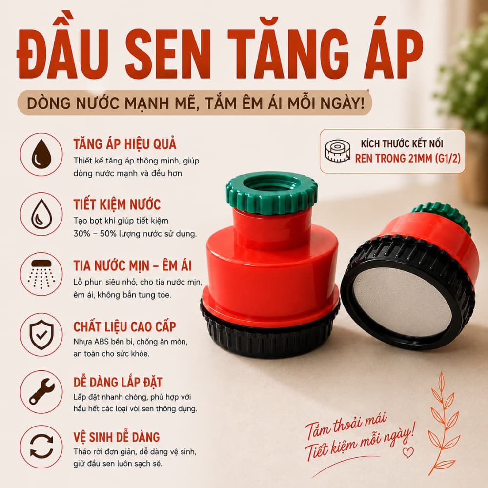 Đầu Sen Tăng Áp 1000 Lỗ – Vòi Sen Phun Tia Siêu Mịn, Dòng Nước Đều, Tia Nhỏ, Mịn, Tiết Kiệm Nước