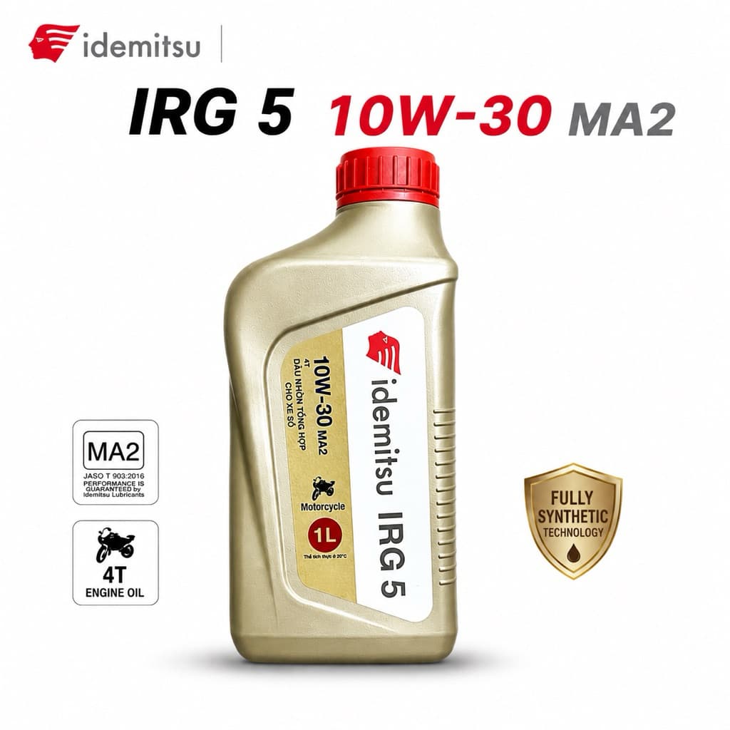 Idemitsu IRG5 10W-30 MA2 1L Dầu Nhớt Tổng Hợp Cho Xe Số Và Xe Côn Tay Đời Mới API SL JASO MA2 Tiết Kiệm Nhiên Liệu