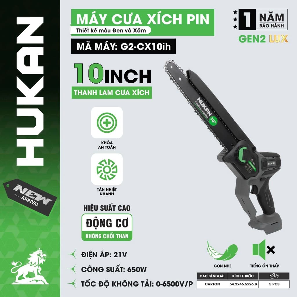 Máy Cưa Xích Lam 10INCH Dùng Pin HUKAN G2-CX10ih, Có Tra Nhớt Tự Động - Động Cơ Không Chổi Than