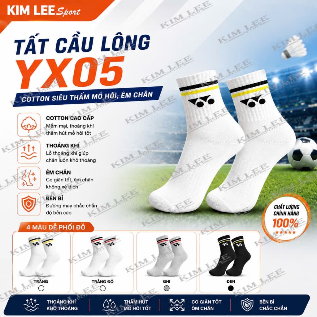 Tất thể thao cao cấp YonexYX05-  Thấm hút mồ hôi tất, dày dặn êm chân
