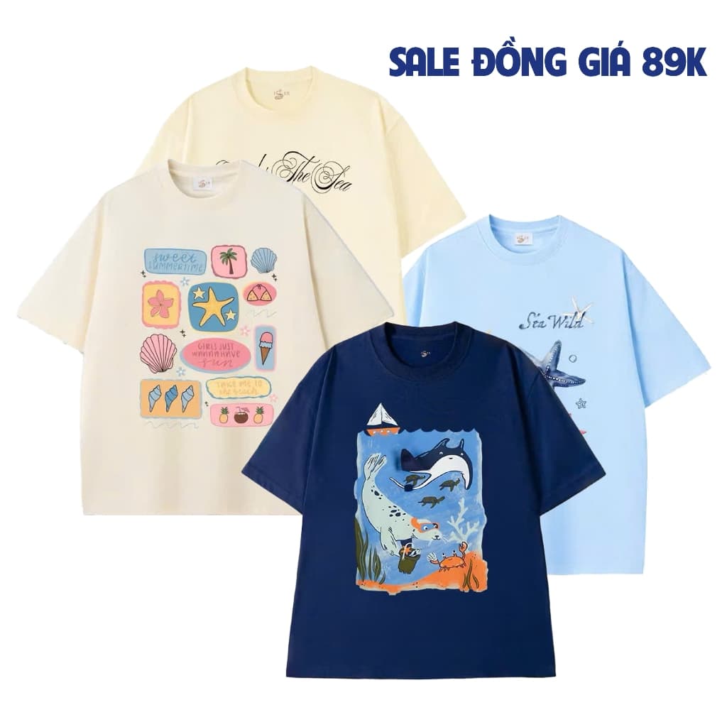 SALE 50%] Tổng hợp giảm giá Áo thun bé trai, bé gái ISEE VN chất cotton 4c premium thấm hút, chất vải dày dặn sale 23