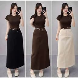 Chân Váy Dáng A  Chất Kaki nhật mềm mịn , khoá trước, cạp cao , dáng dài , trơn  mặc đi học , đi làm , đi chơi 1