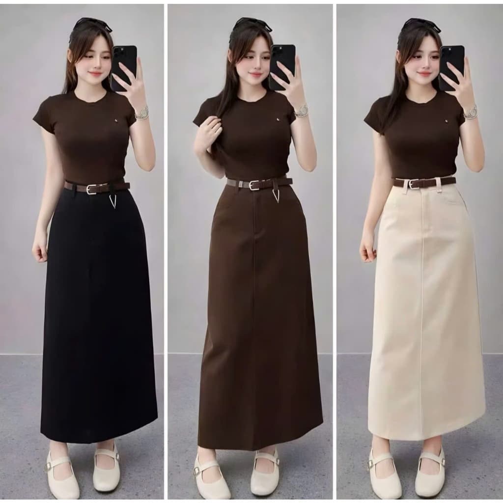 Chân Váy Dáng A  Chất Kaki nhật mềm mịn , khoá trước, cạp cao , dáng dài , trơn  mặc đi học , đi làm , đi chơi