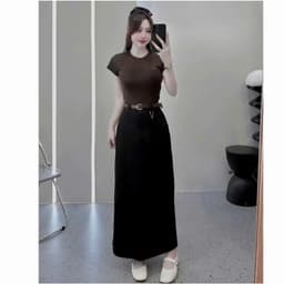 Chân Váy Dáng A  Chất Kaki nhật mềm mịn , khoá trước, cạp cao , dáng dài , trơn  mặc đi học , đi làm , đi chơi 2