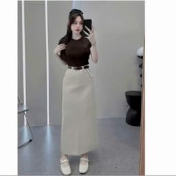 Chân Váy Dáng A  Chất Kaki nhật mềm mịn , khoá trước, cạp cao , dáng dài , trơn  mặc đi học , đi làm , đi chơi 3