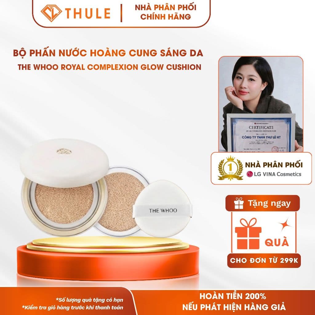 Phấn Nước The Whoo Hoàng Cung Royal Complexion Glow Cushion Cấp Ẩm Mịn Màng Nền Tự Nhiên 13g+13g