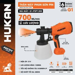 Máy phun sơn pin HUKAN G1-PSP1202, Lưu lượng 700ml/phút, Dung tích 1200ml, Chân pin phổ thông 1