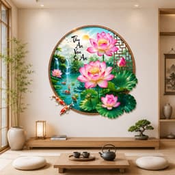 Decal dán tường hoa sen tròn (kích thước 70cm) có sẵn keo dán. Decal trang trí nhà của 3
