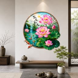Decal dán tường hoa sen tròn (kích thước 70cm) có sẵn keo dán. Decal trang trí nhà của 2