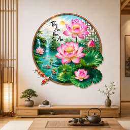 Decal dán tường hoa sen tròn (kích thước 70cm) có sẵn keo dán. Decal trang trí nhà của 4