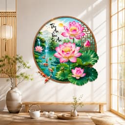 Decal dán tường hoa sen tròn (kích thước 70cm) có sẵn keo dán. Decal trang trí nhà của 5