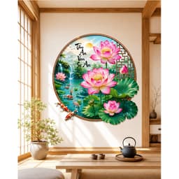 Decal dán tường hoa sen tròn (kích thước 70cm) có sẵn keo dán. Decal trang trí nhà của 6
