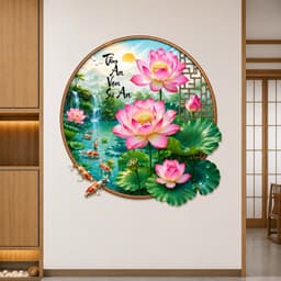 Decal dán tường hoa sen tròn (kích thước 70cm) có sẵn keo dán. Decal trang trí nhà của 8