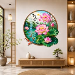 Decal dán tường hoa sen tròn (kích thước 70cm) có sẵn keo dán. Decal trang trí nhà của 9