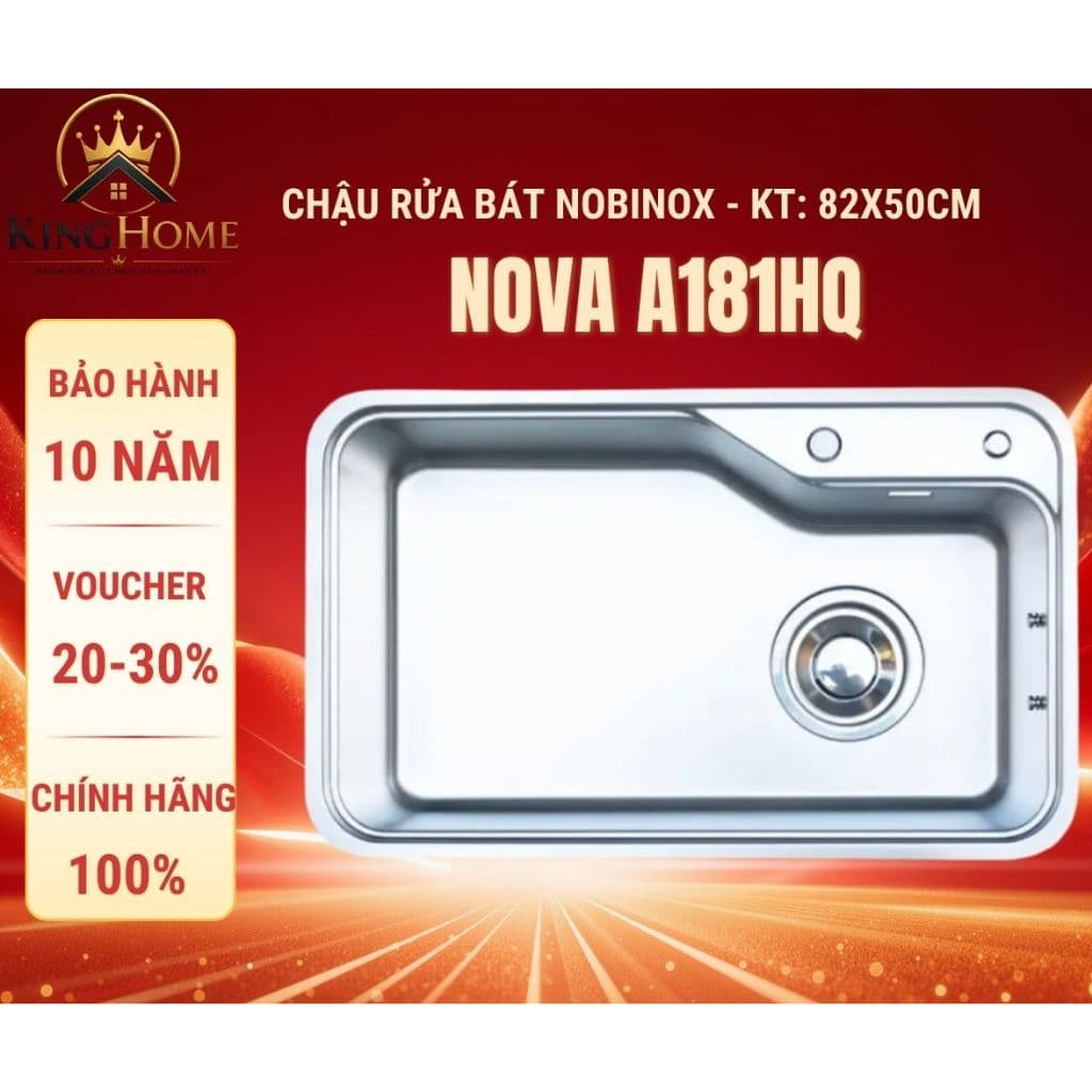 Chậu rửa bát 1 hố Nobinox NOVA  A181HQ | Vân hạt Linen chống xước | KT 82*50cm - Tặng kèm phụ kiện