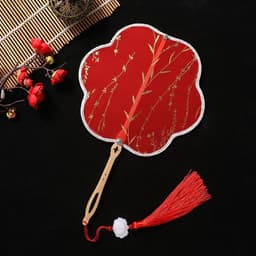 Quạt Cô Dâu, Quạt Cổ Trang Hoa Mai Đỏ Cán Gỗ Kèm Tua Rua Đỏ | Quạt Cầm Tay Phong Cách Trung Hoa Chụp Ảnh, Biểu Diễn 1