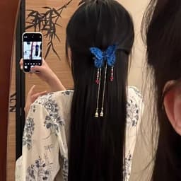 Kẹp Tóc Hồ Điệp Xanh Cổ Trang Phối Tua Rua Dài | Trâm Cài Tóc Hán Phục, Việt Phục, Cosplay, Chụp Ảnh 1