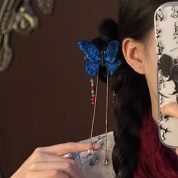 Kẹp Tóc Hồ Điệp Xanh Cổ Trang Phối Tua Rua Dài | Trâm Cài Tóc Hán Phục, Việt Phục, Cosplay, Chụp Ảnh 3