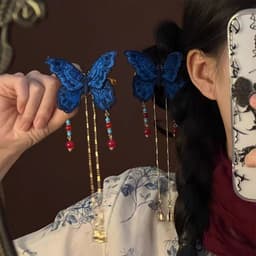 Kẹp Tóc Hồ Điệp Xanh Cổ Trang Phối Tua Rua Dài | Trâm Cài Tóc Hán Phục, Việt Phục, Cosplay, Chụp Ảnh 4