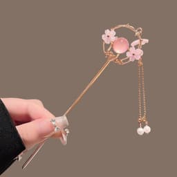 Trâm Cài Tóc Cổ Trang Hoa Đào Hồng Tua Rua - Trâm Cổ Phong Trung Hoa Phong Cách Hán Phục, Phụ Kiện Tóc Vintage 4
