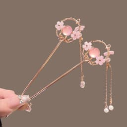Trâm Cài Tóc Cổ Trang Hoa Đào Hồng Tua Rua - Trâm Cổ Phong Trung Hoa Phong Cách Hán Phục, Phụ Kiện Tóc Vintage 1