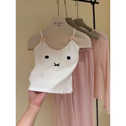 Sét áo thun 2 dây kèm áo khoác hồng mỏng+ quần loe kẻ dài 5