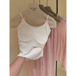 Sét áo thun 2 dây kèm áo khoác hồng mỏng+ quần loe kẻ dài 6