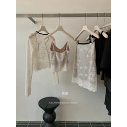 (Dmina 𝐲𝐣𝐢𝐚) Set Váy Nữ Tiểu Thư áo 2 Dây Ren Cùng cardigan ngoài phối viền Và Chân Váy Ren Lỡ 8