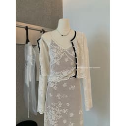 (Dmina 𝐲𝐣𝐢𝐚) Set Váy Nữ Tiểu Thư áo 2 Dây Ren Cùng cardigan ngoài phối viền Và Chân Váy Ren Lỡ 7